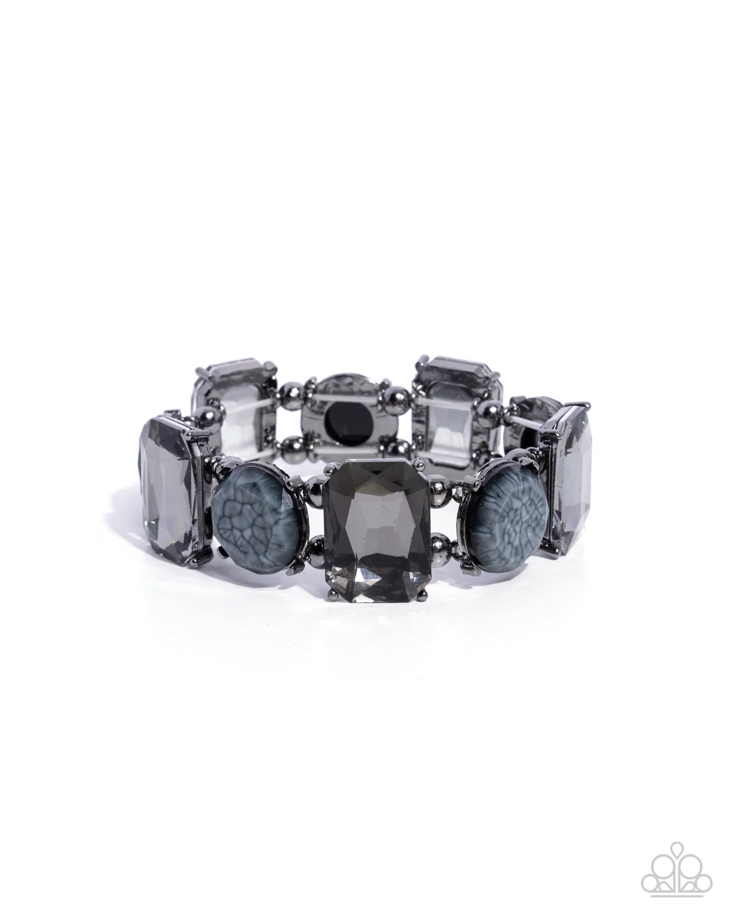 Cloudy Conversation Black Smoky Gem Gunmetal Stretch Bracelet 2024 Convention Exclusive Paparazzi B1720