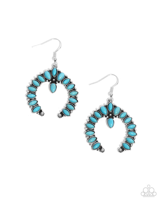 Universal Utopia - Blue Turquoise Stone Upside Down Horseshoe Western Theme Santa Fe Style Earring Paparazzi