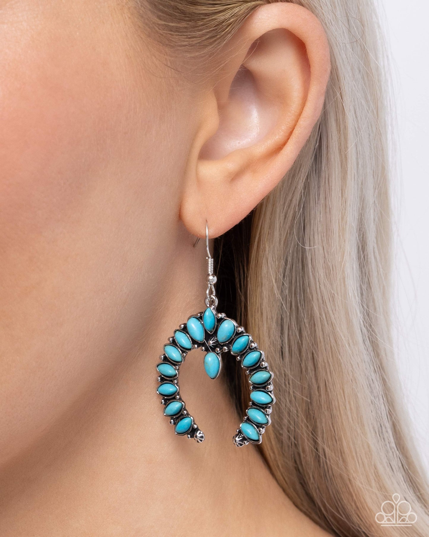 Universal Utopia - Blue Turquoise Stone Upside Down Horseshoe Western Theme Santa Fe Style Earring Paparazzi E3051