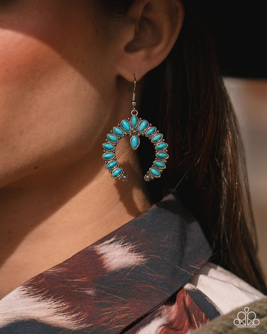 Universal Utopia - Blue Turquoise Stone Upside Down Horseshoe Western Theme Santa Fe Style Earring Paparazzi