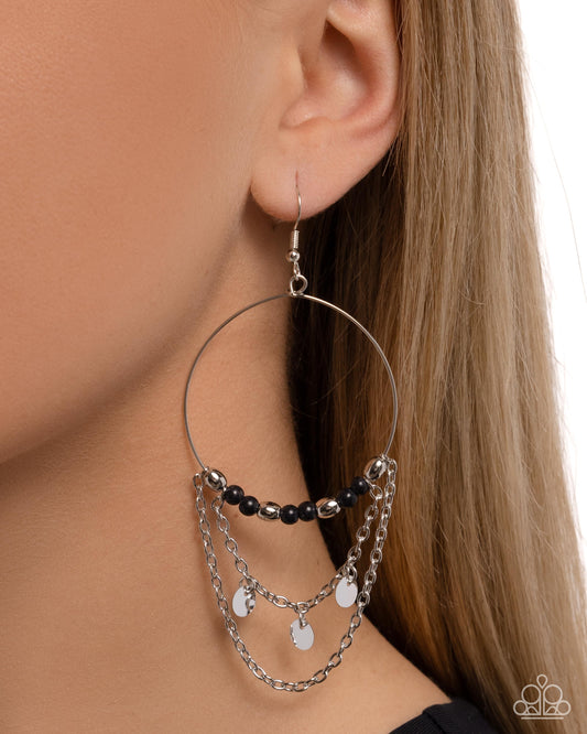 Fearless Fringe - Black Stone & Silver Chain Earring Paparazzi