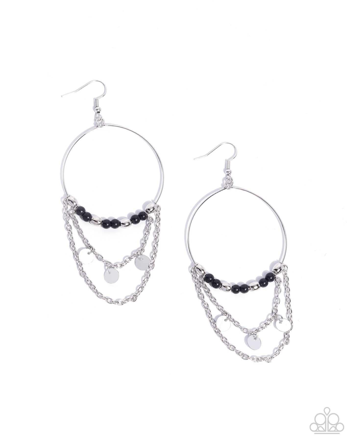 Fearless Fringe - Black Stone & Silver Chain Earring Paparazzi