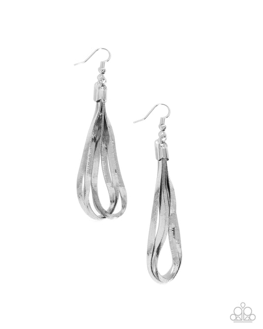 Keen Keepsake - Silver Herringbone Chain Strand Earring Paparazzi E2429