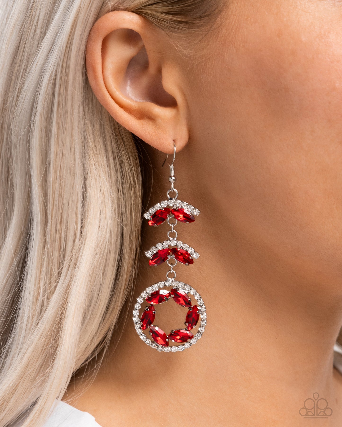 Polished Pattern - Red Gems & White Rhinestone Shimmering Earring Paparazzi