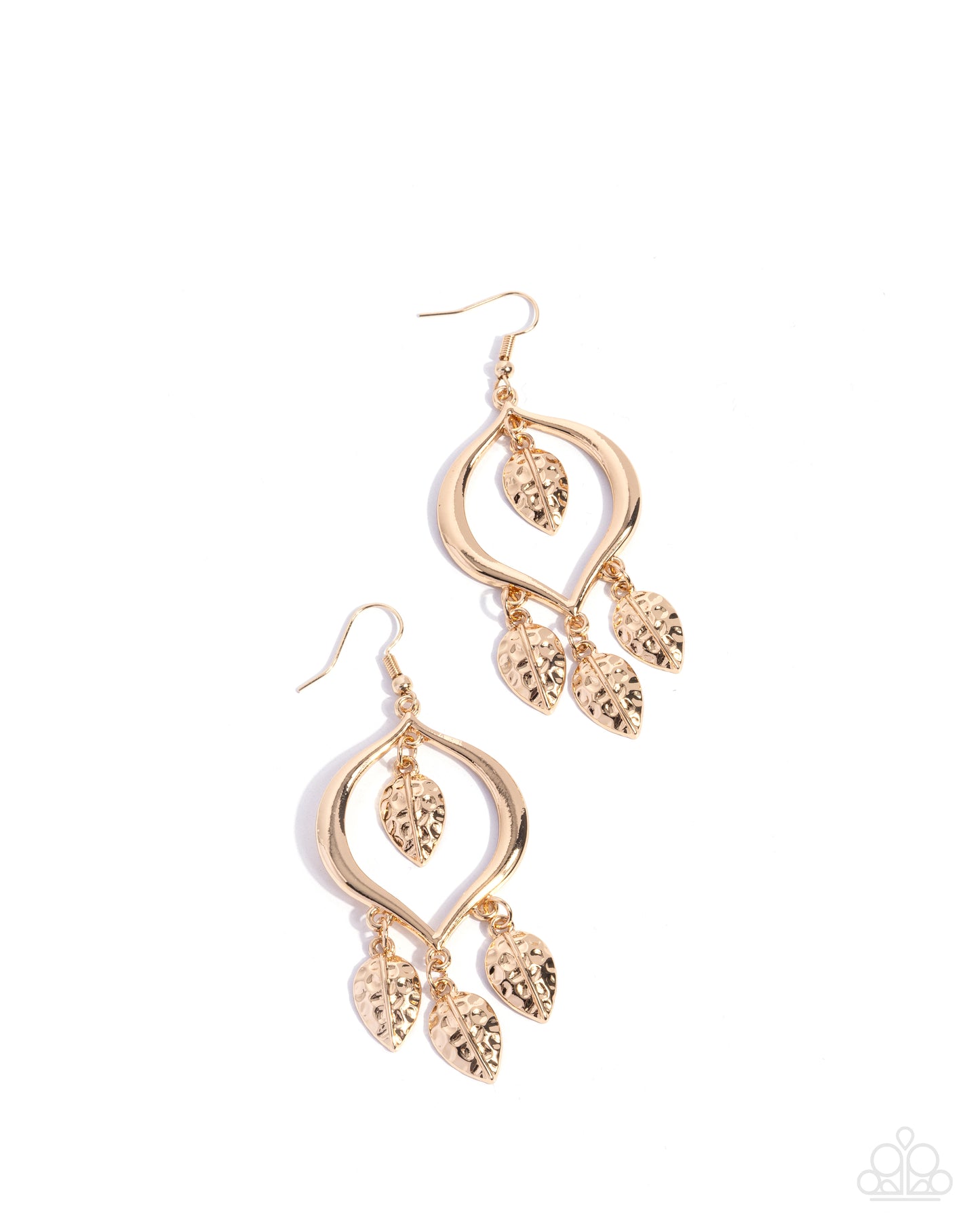 Leafy Landmark - Gold Leaf Hammered Leave Earring Paparazzi E2291