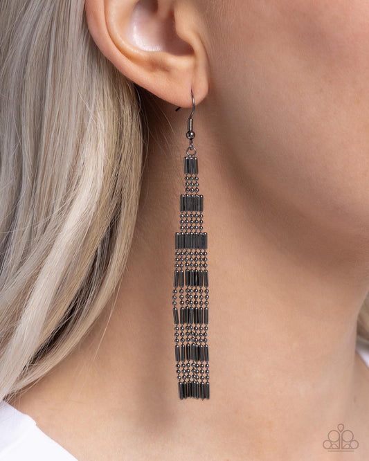 Empire State Etiquette - Black Gunmetal Empire State Building Inspired Earring Paparazzi E2150