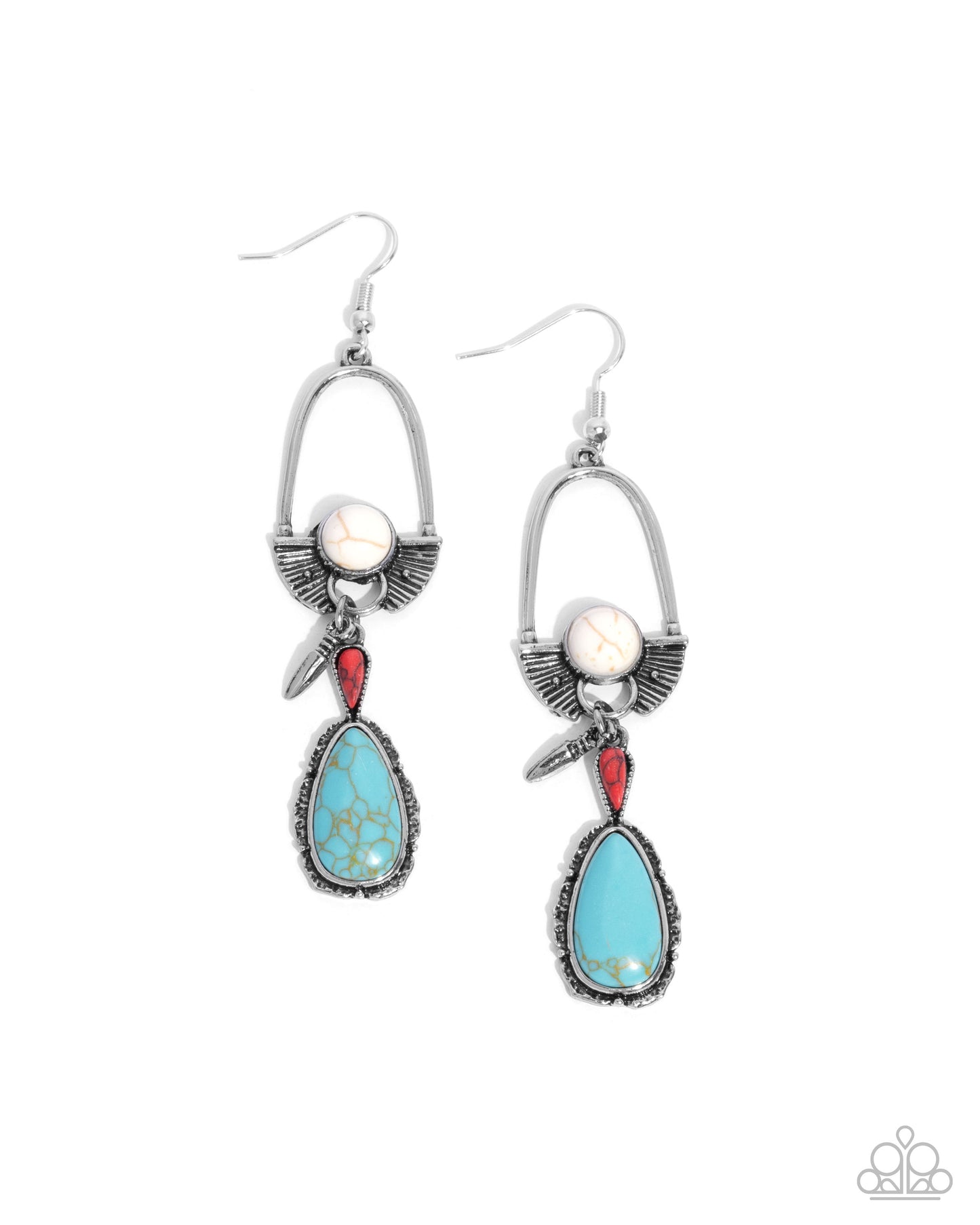 Badlands Basic - Multi White, Red, Turquoise Stone Santa Fe Style Earring Paparazzi E2178