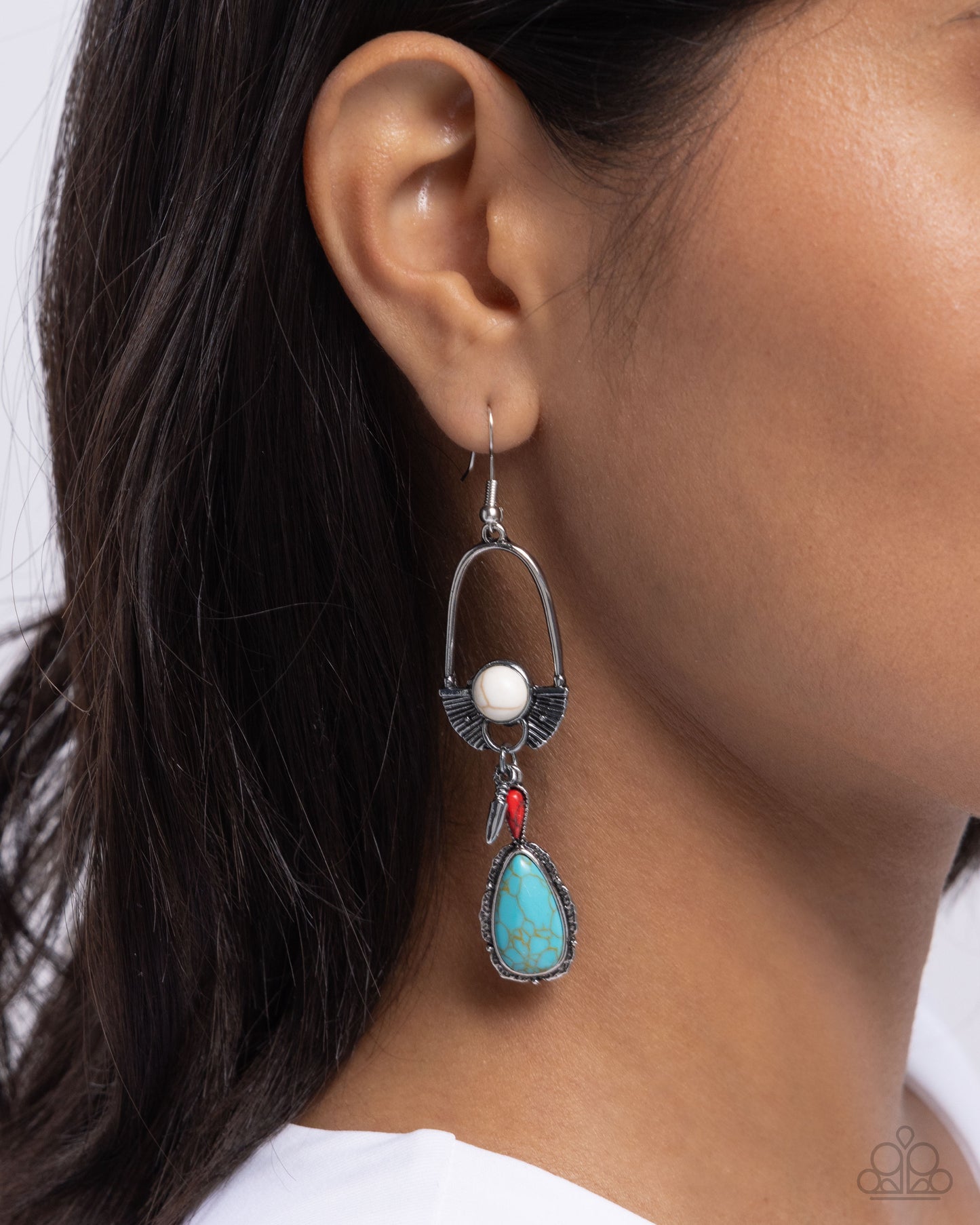 Badlands Basic - Multi White, Red, Turquoise Stone Santa Fe Style Earring Paparazzi E2178