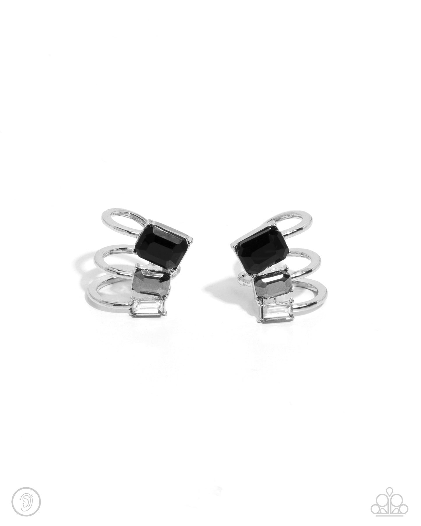 Impressive Shimmer - Silver & Black Gem Ear Cuff Earring Paparazzi E2242