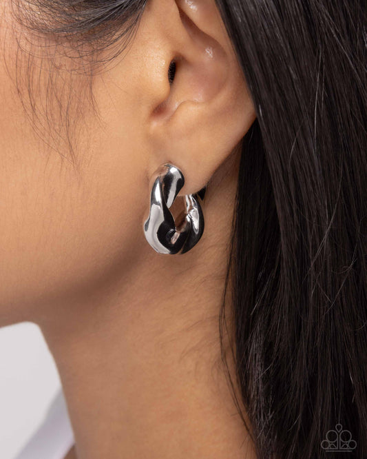Twisted Talent - Silver Warped 1 Inch Hoop Earring Paparazzi E3142