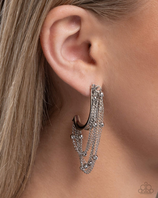Immaculate Impression - Silver 1 Inch Hoop Silver Chain Fringe Earring Paparazzi