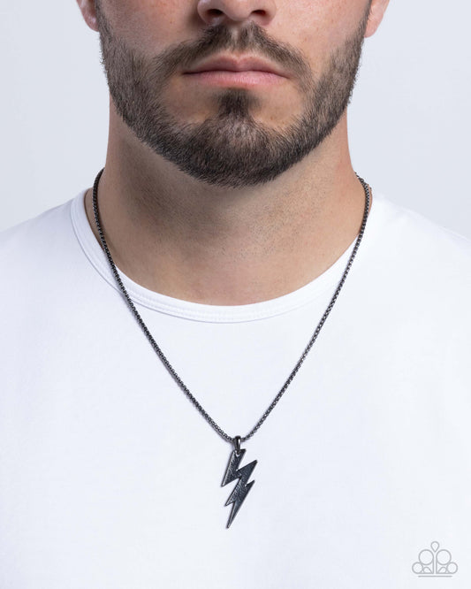 Electric Encore - Black Gunmetal Box Chain & Lightning Bolt Urban Necklace Paparazzi N3147