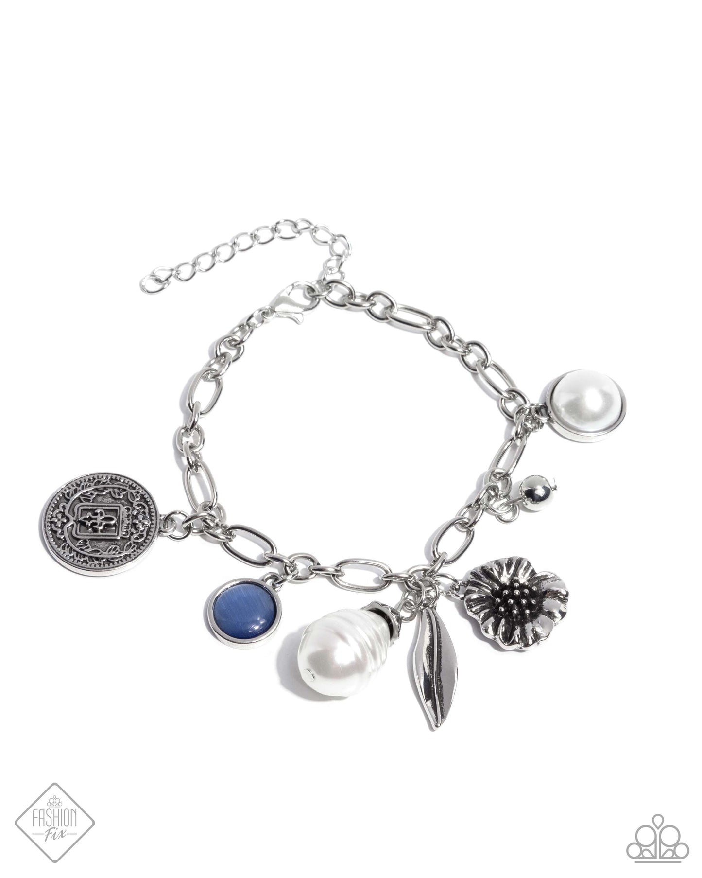 Enduring Energy - Blue Cat's Eye Stone, White Baroque Pearl Charm Bracelet Glimpses Of Malibu September Fashion Fix Paparazzi