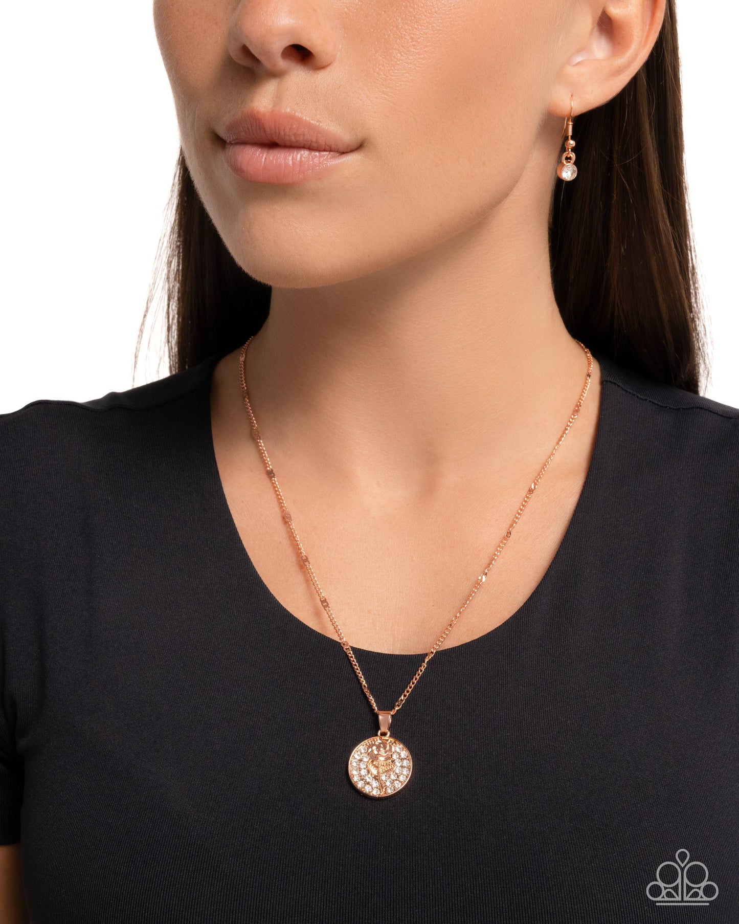 CUTIE and the Beast - Copper - Shiny Copper Rose & White Rhinestone Pendant Necklace Paparazzi N3228