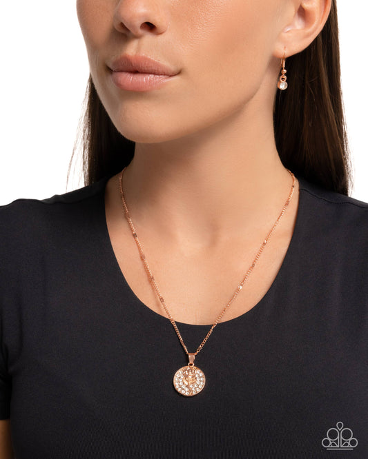 CUTIE and the Beast - Copper - Shiny Copper Rose & White Rhinestone Pendant Necklace Paparazzi N3228
