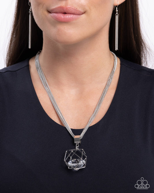 Eager Elegance - White Gem Silver Hexagonal Bail Necklace Paparazzi N3338