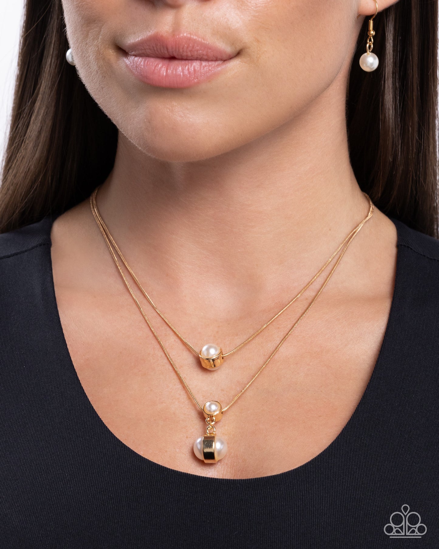 Attractive Austen - Gold Snake Chain Layered White Pearl Necklace Paparazzi