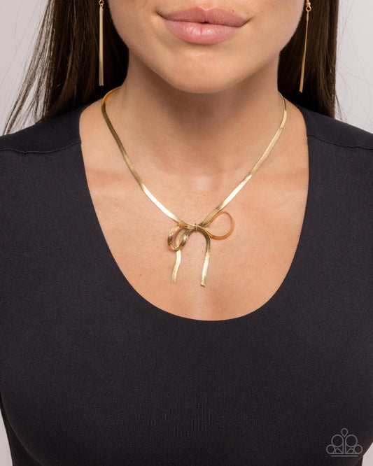 Ladylike Legato - Gold Boston Link Chain Bow Necklace Paparazzi