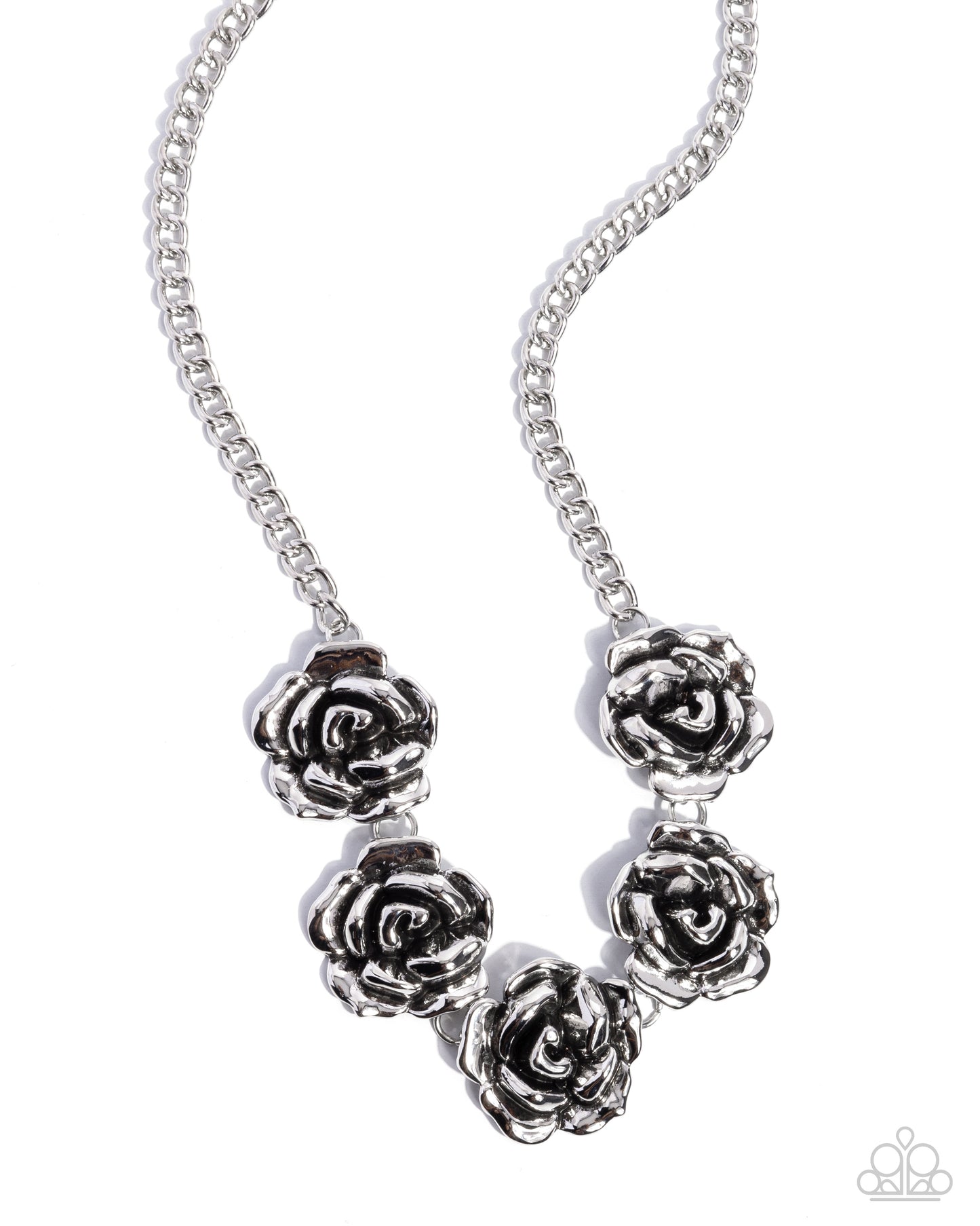 Refreshing Roses - Silver Rosette Flower Necklace Paparazzi N2466