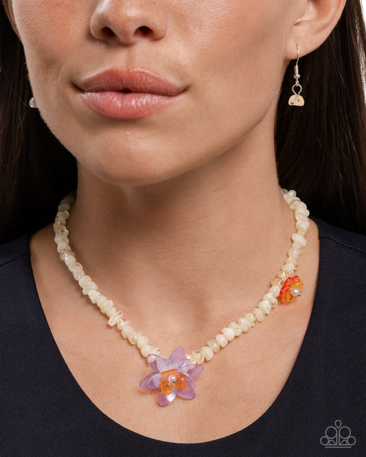 Malibu Master - Multi Ivory, Lavender, Baby Pink, Saffron Flower Necklace Paparazzi N2834