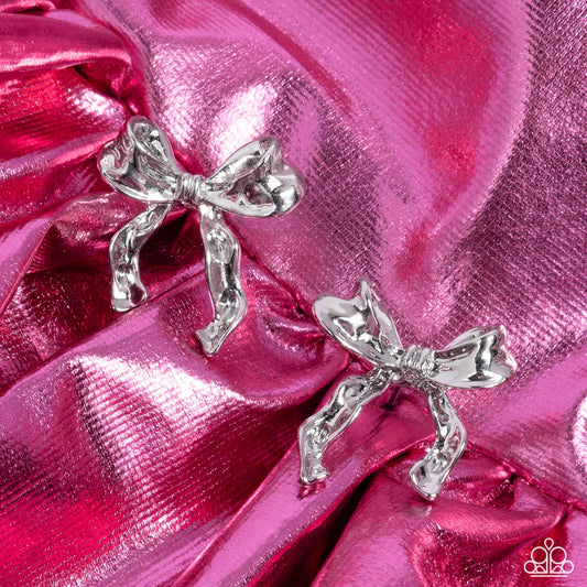 Princess Treatment - Silver Bow Post Earring Paparazzi E2138