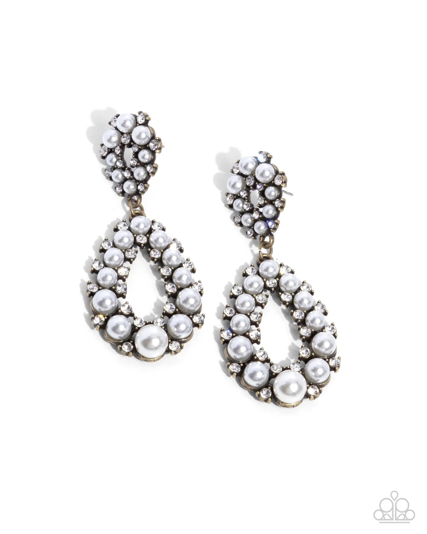Paparazzi Dapper Debut - Brass White Pearl Post Earrings E2815