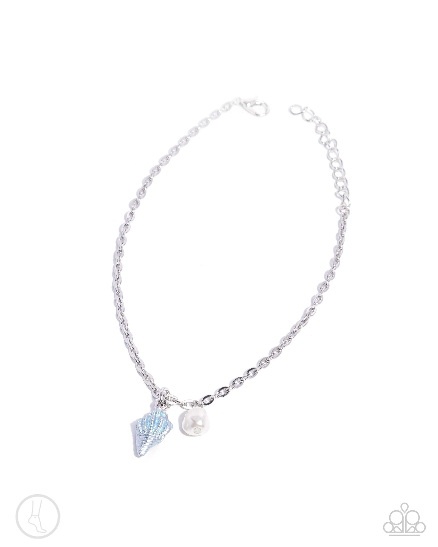 Coastal Character - Blue - Light Blue Paint, Conch Shell Charm & White Pearl Silver Anklet Paparazzi B1613