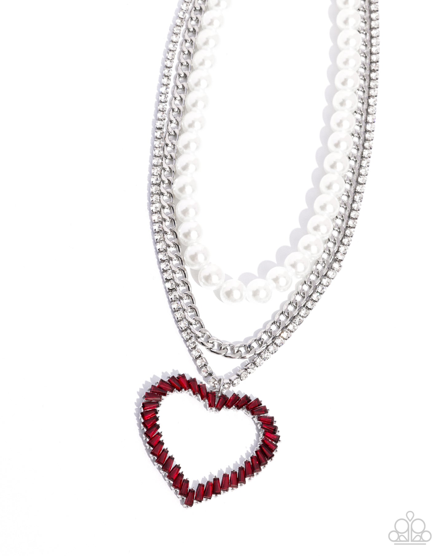 Y2K Year - Red Gem Heart White Pearl Layered Necklace 2024 Convention Exclusive Paparazzi N2494