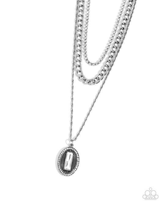 Edgy Empire - White Rhinestone Silver Layered Chain Necklace Paparazzi N2791