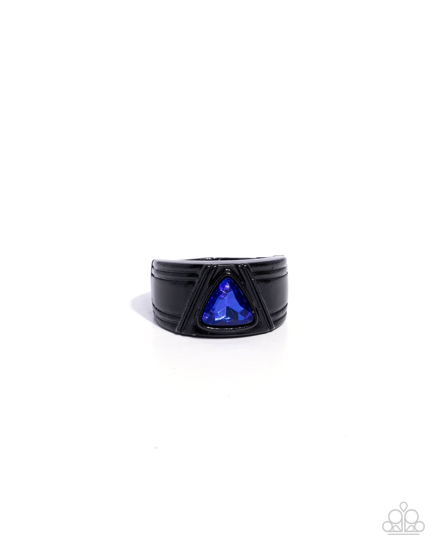 Trenchant Triangle - Blue Gem Black Painted Urban Men's Ring Paparazzi R0737