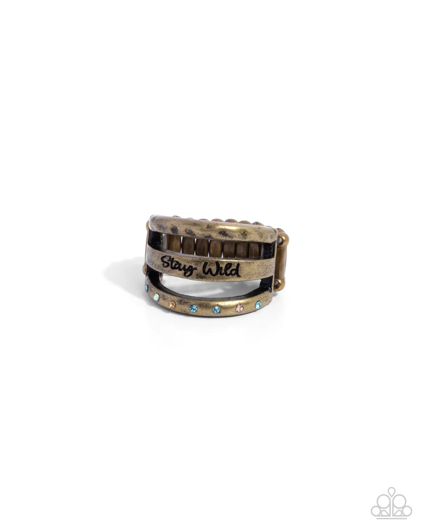 Paparazzi Stay Wild, Flower Child - Brass Multicolored Rhinestone Inspirational "Stay Wild" Ring R1316