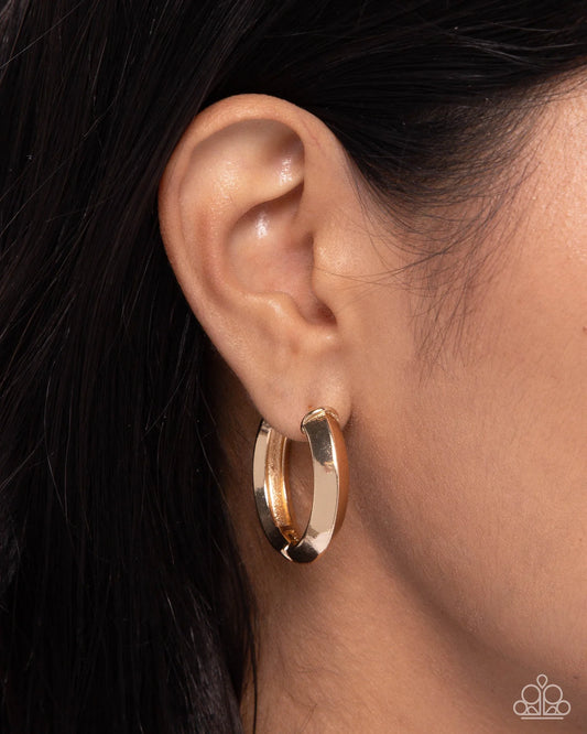 Paparazzi Hinged Homage - Gold Beveled Hinge 1 1/4 Inch Hoop Earrings E3196