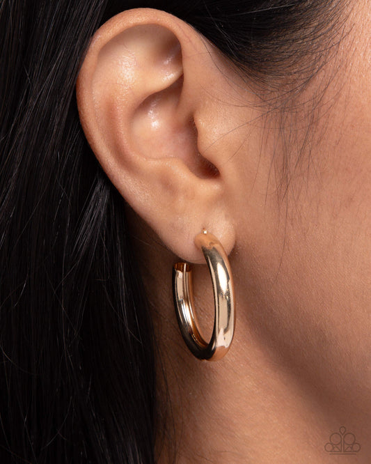 Second Sight - Gold 1 Inch Hoop Earring Paparazzi E2674