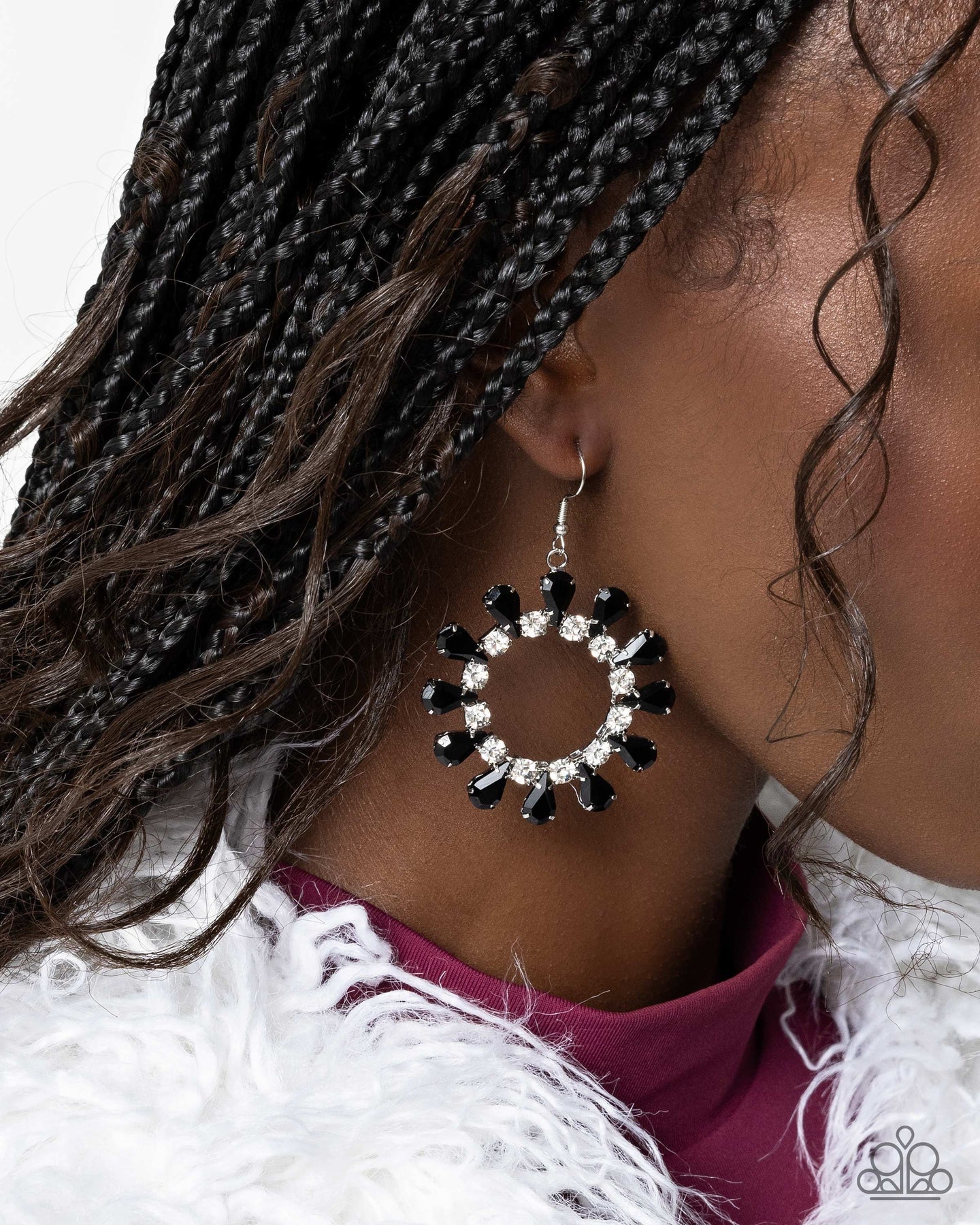 Paparazzi Wreathed Wish - Black Rhinestone Silver Circle Earrings E3248
