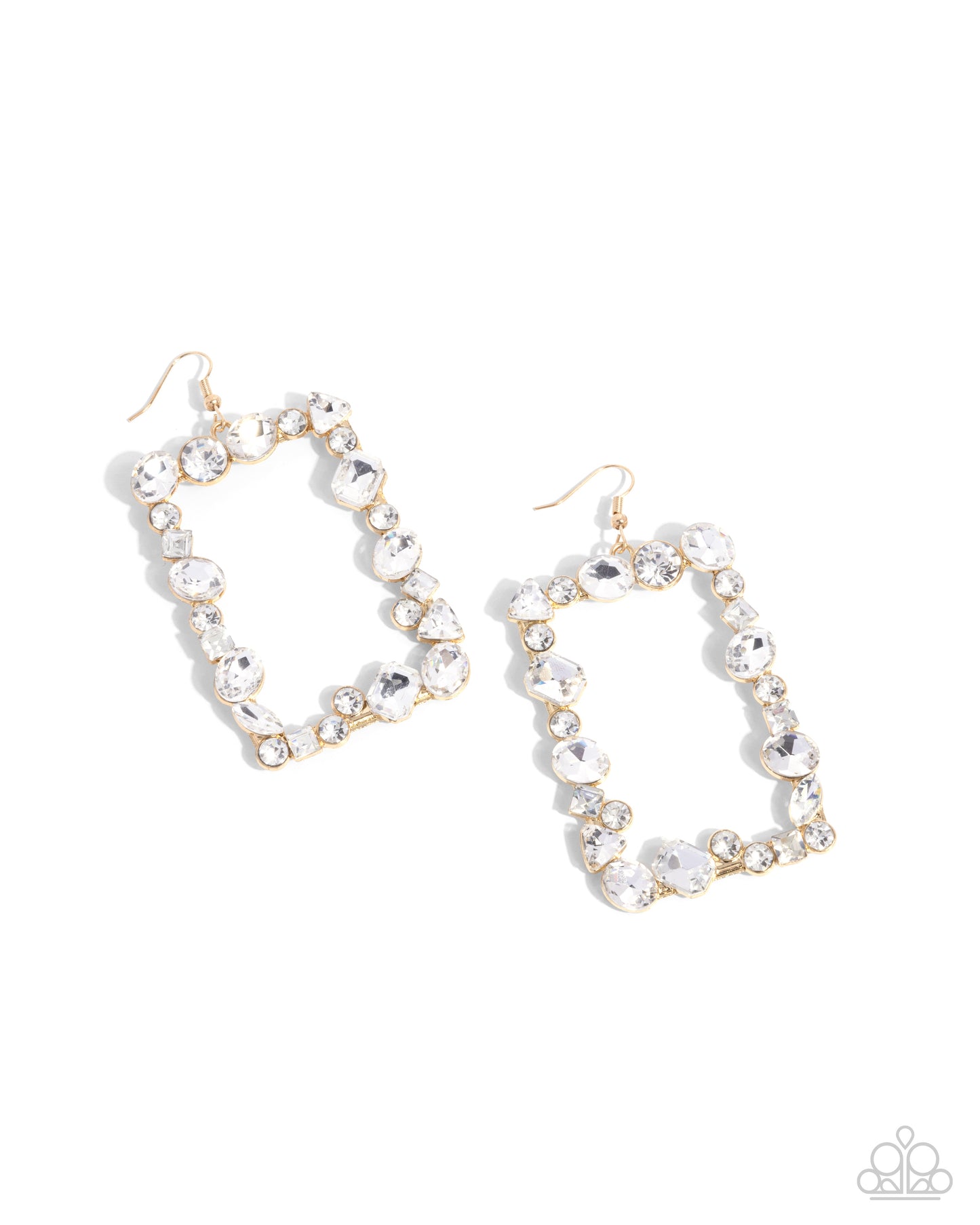 Wishful Wardrobe - Gold & White Gem Oversized Frame Earring Paparazzi