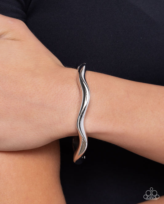 Waving Hello - Silver Hammered High Sheen Hinged Bracelet Paparazzi B2015