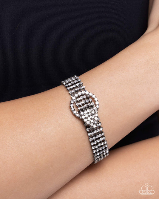 Musings Magic - Black Gunmetal & White Rhinestone Bracelet Paparazzi