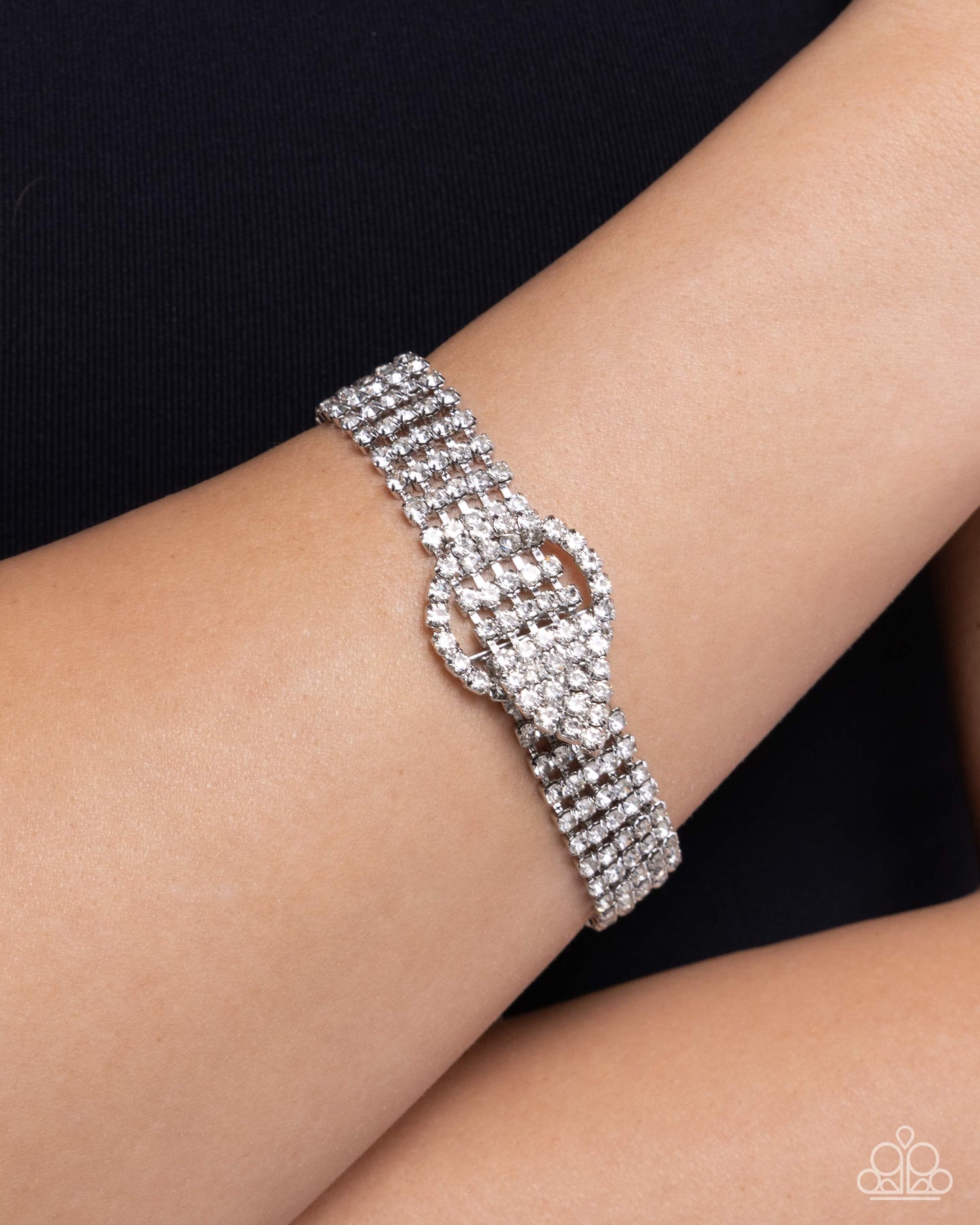 Musings Magic - White Buckle Look Rhinestone Bracelet Paparazzi