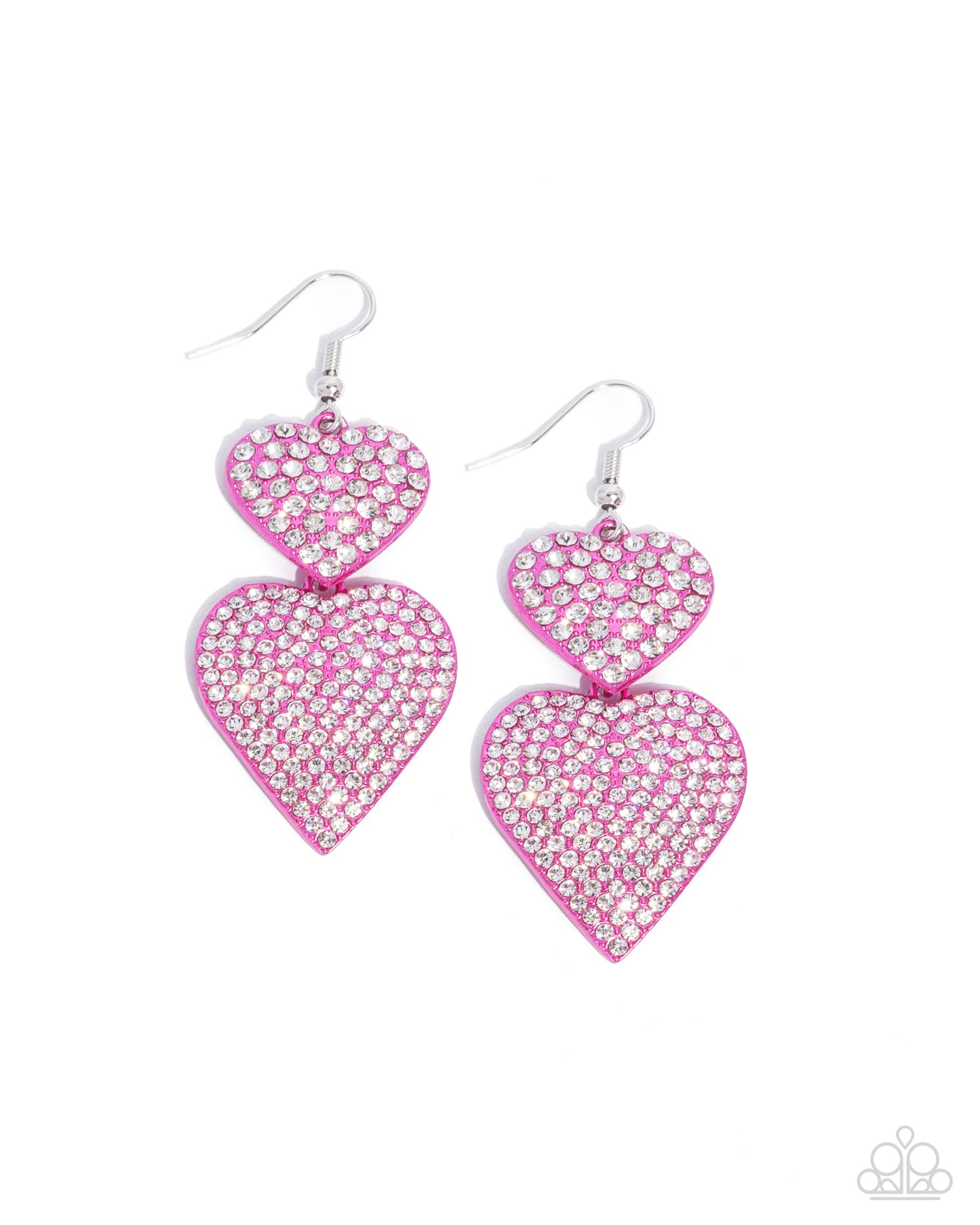 Never Enough Sparkle - Pink - Hot Pink Painted Heart & White Rhinestone Earring Paparazzi E2285