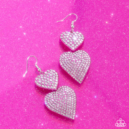 Never Enough Sparkle - Pink - Hot Pink Painted Heart & White Rhinestone Earring Paparazzi E2285