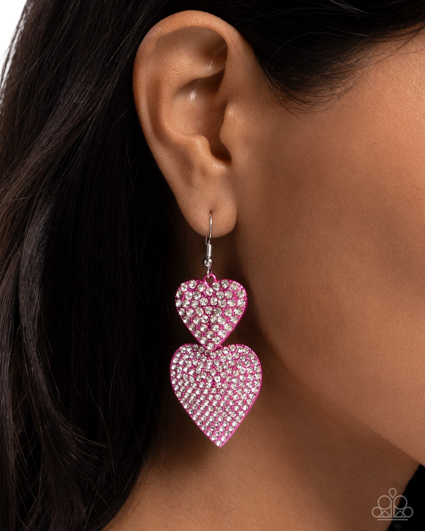 Never Enough Sparkle - Pink - Hot Pink Painted Heart & White Rhinestone Earring Paparazzi E2285