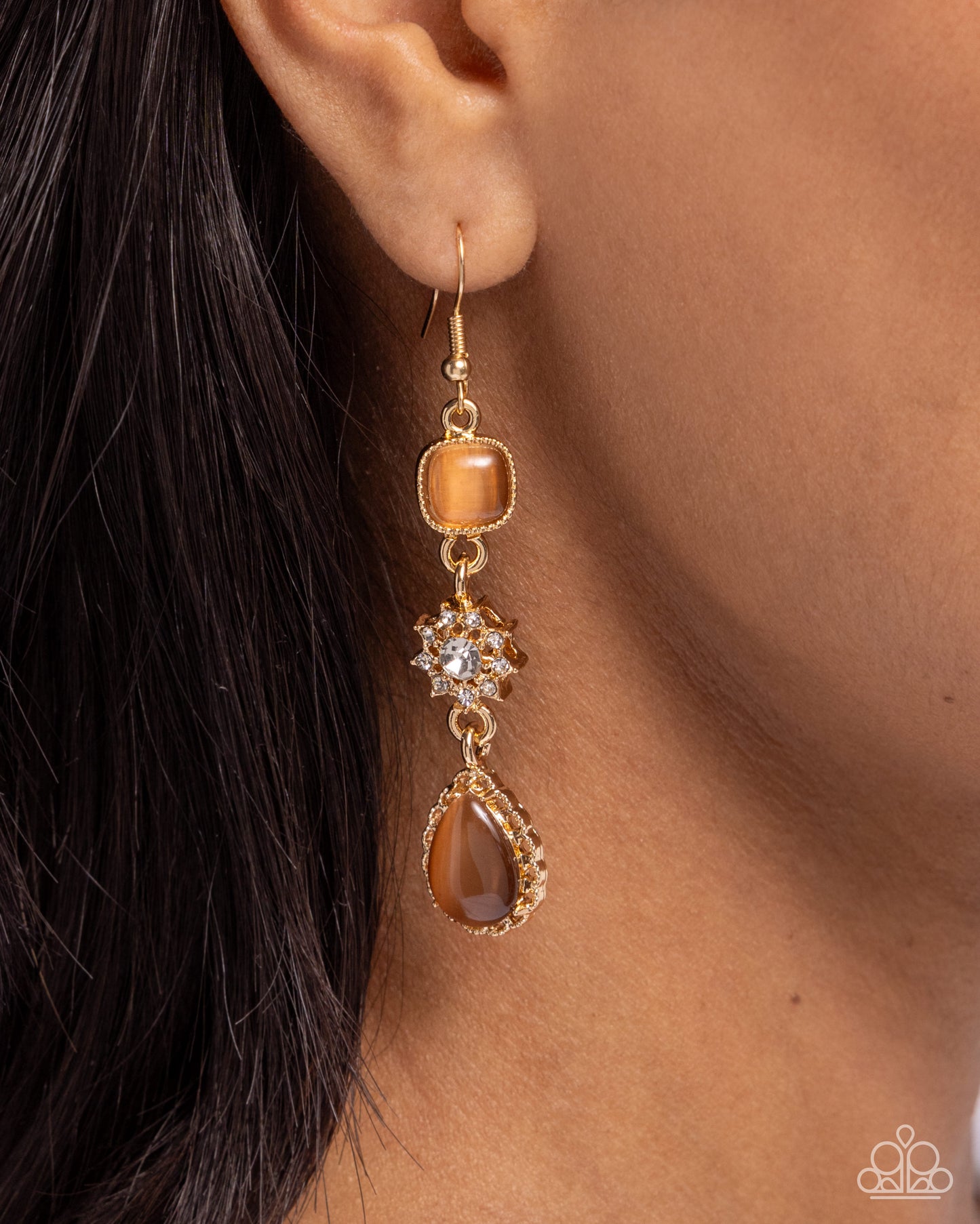 Feeling Fantastic - Brown Cat's Eye Stone Gold Earring Paparazzi E2685