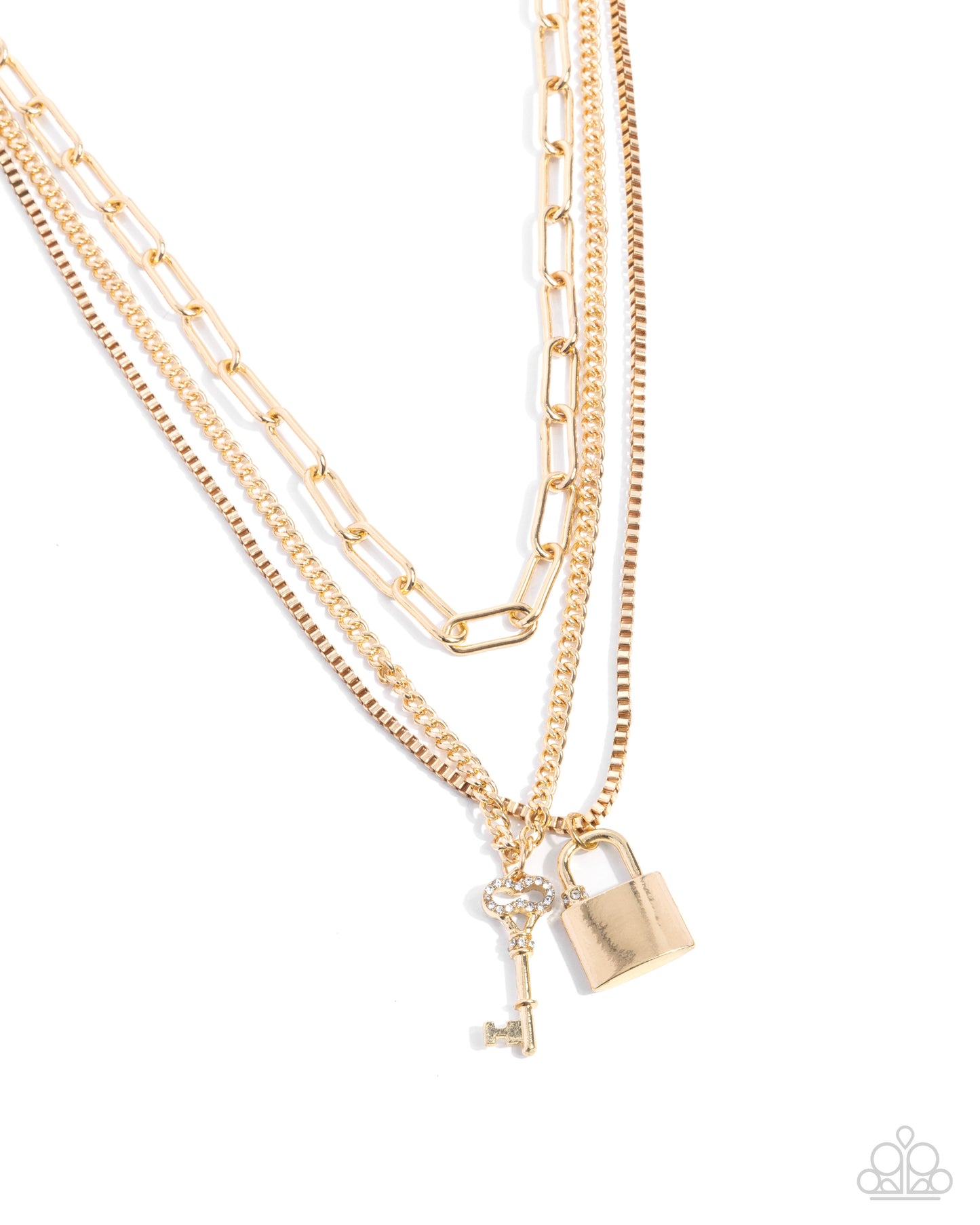 LOCKS of Luck - Gold Chain, Key & Rhinestone Lock Necklace Paparazzi