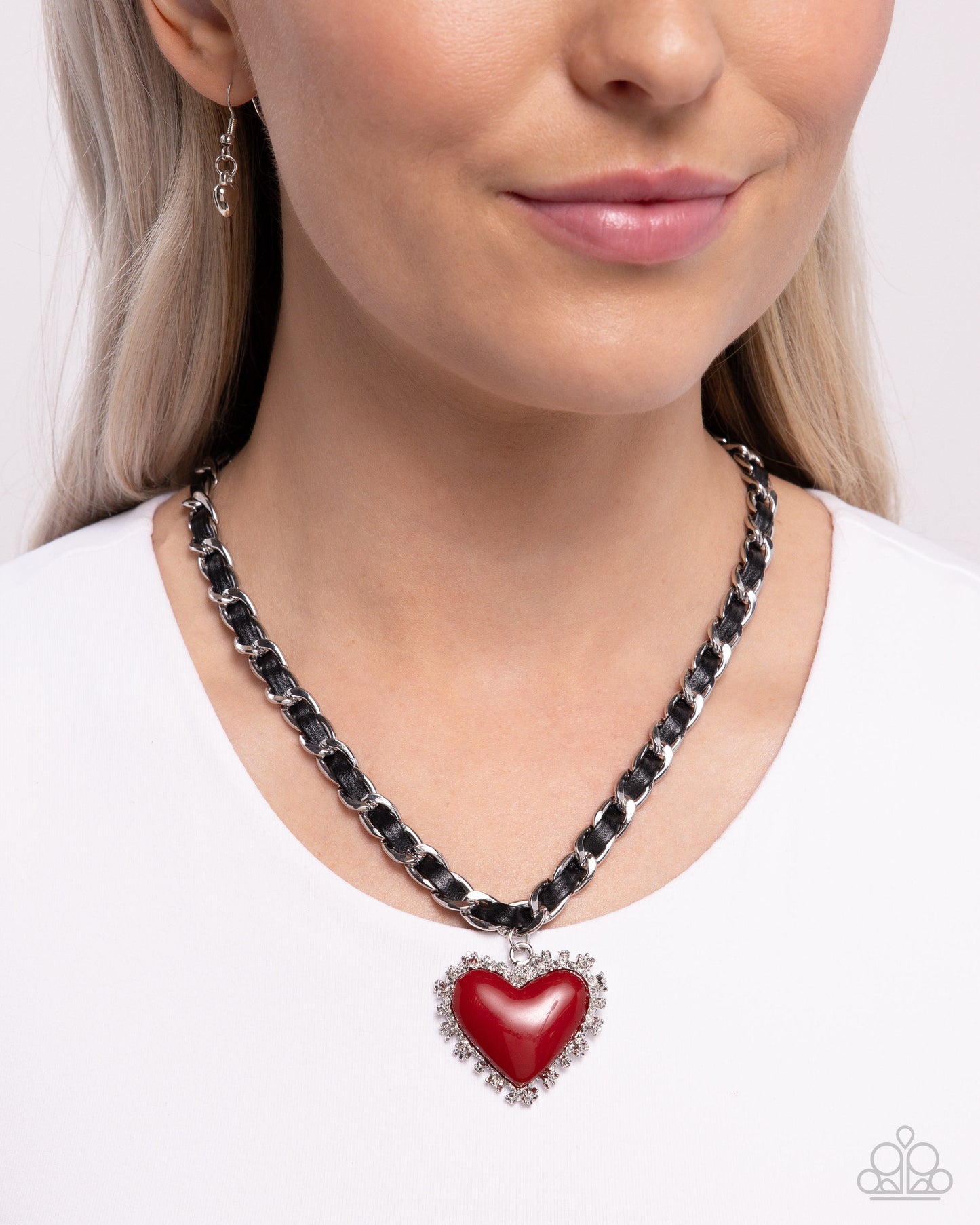 Austere Attraction - Red Heart And Black Ribbon Necklace Paparazzi