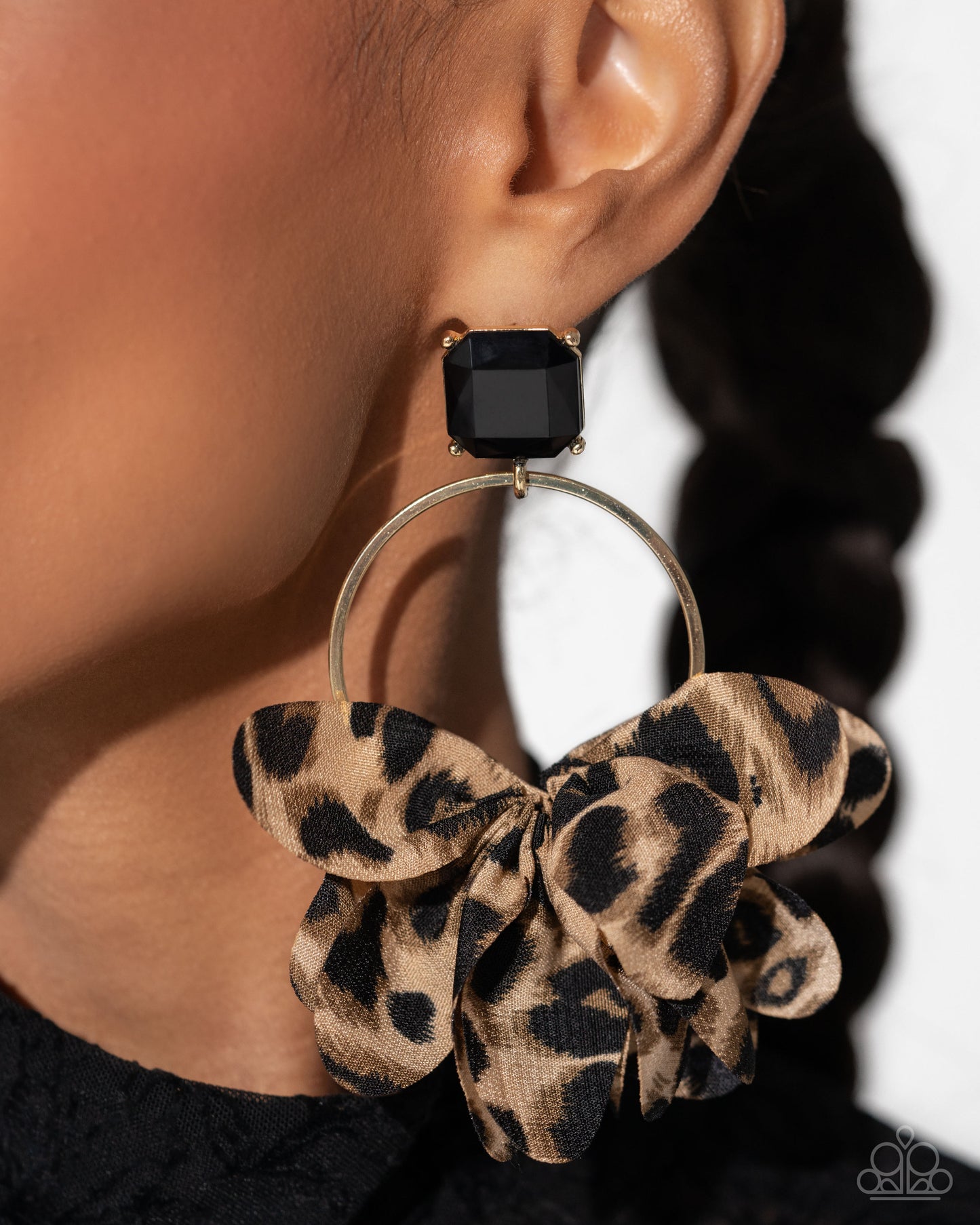 Charming Cheetah - Gold & Cheetah Printed Bow Post Earring Life Of The Party September 2024 Paparazzi E2147