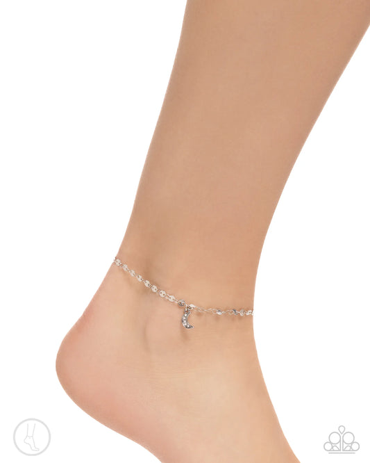 Crescent Chic - Silver Moon White Rhinestone Anklet Paparazzi B2435
