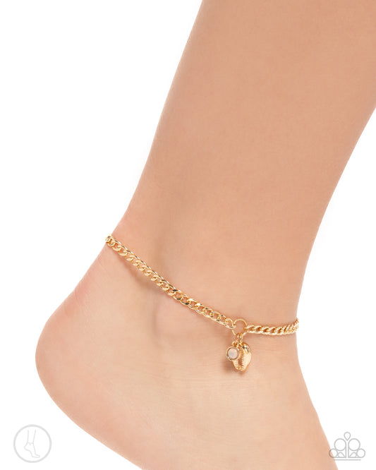 Conch Comeback - Pink Opalescent Bead, Gold Conch Shell, Gold Curb Chain Anklet Paparazzi B1617