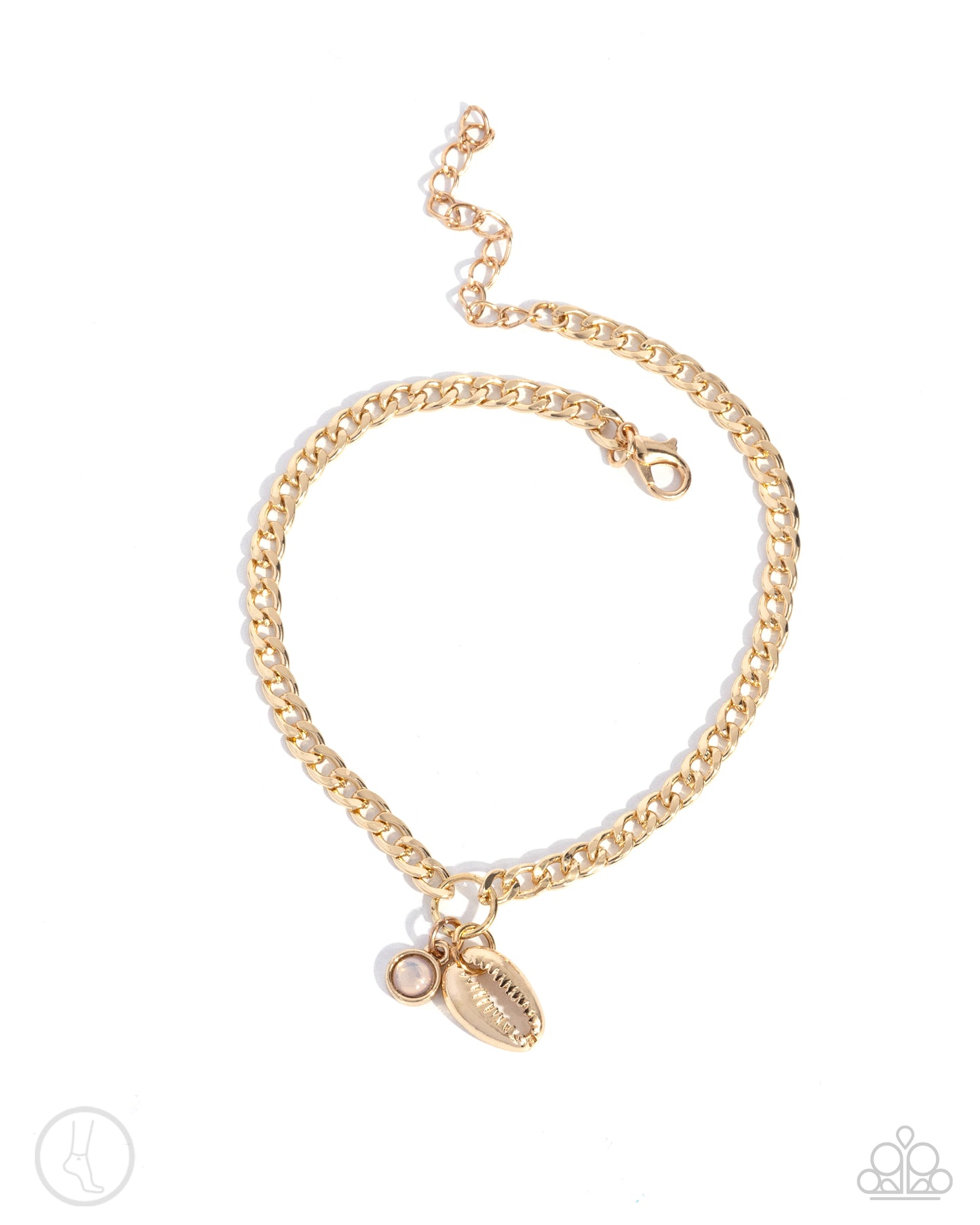 Conch Comeback - Pink Opalescent Bead, Gold Conch Shell, Gold Curb Chain Anklet Paparazzi B1617