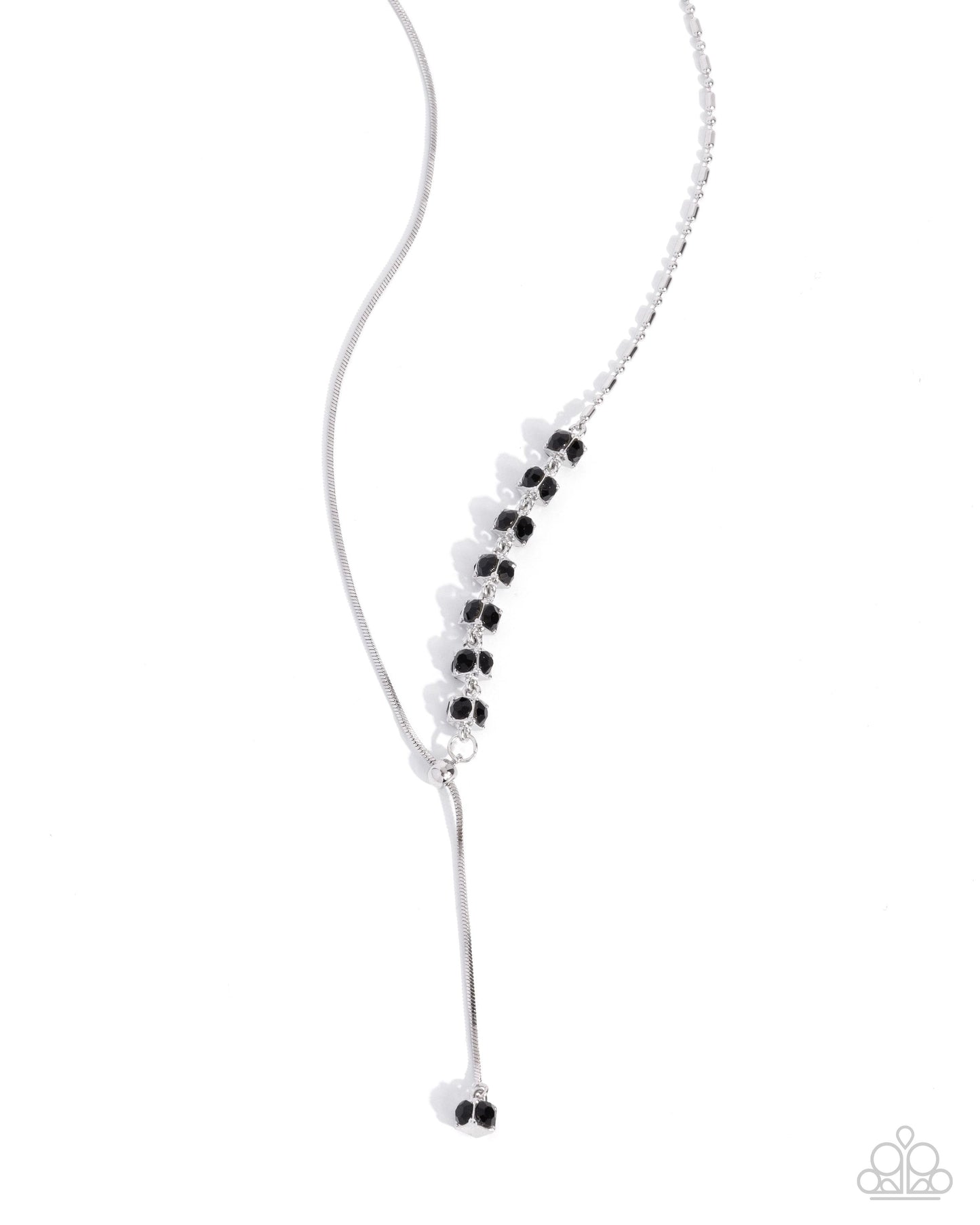 Drops of Dazzle - Black Rhinestone & Silver Snake Chain Necklace Paparazzi N2519