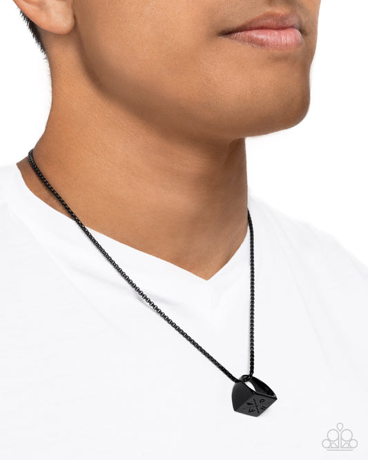 City Chase - Black Painted Ring & Box Chain Urban Men's Necklace Paparazzi